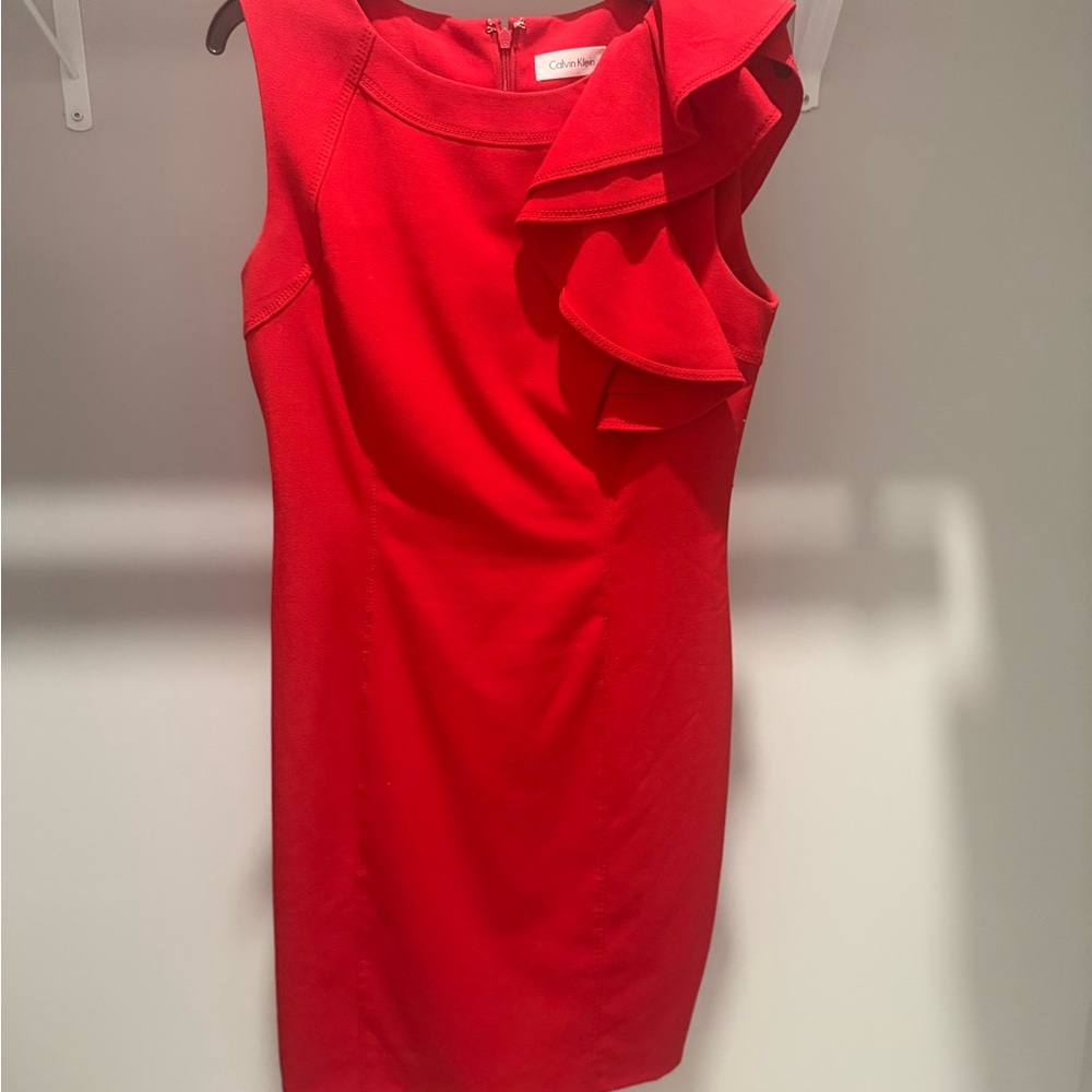 Calvin Klein Vibrant Red Asymmetrical Dress